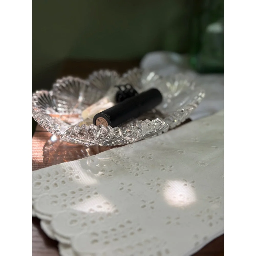 Antique American Brilliant Cut Glass Fan Star Dish, Scalloped Bowl